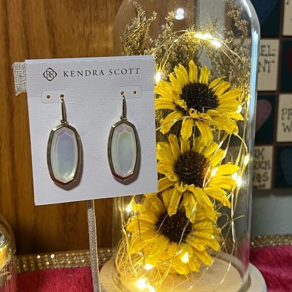 NWT Kendra Scott Gold Frame With Mother Of Pearl Stone Fishhook Earrings #KSER - Picture 7 of 7